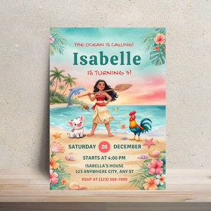 Editable Moana Birthday Invitation | Canva Template Evite | Printable Ocean Theme Party Invite for Girl | Digital Download Invitation