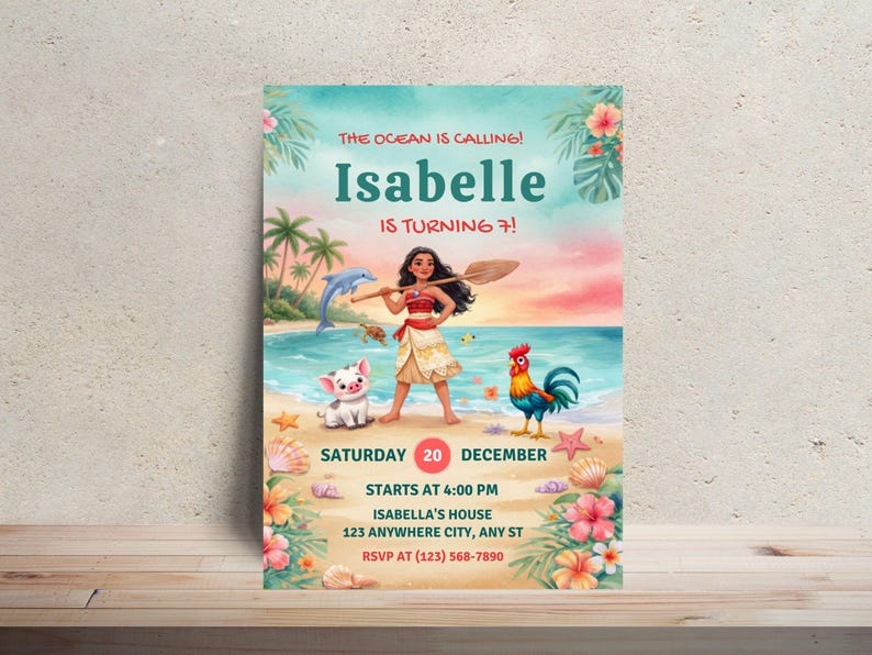 Editable Moana Birthday Invitation | Canva Template Evite | Printable Ocean Theme Party Invite for Girl | Digital Download Invitation
