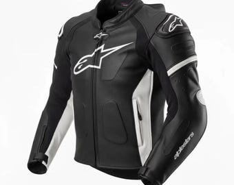 Męska czarna skórzana kurtka wyścigowa z ochroną CE