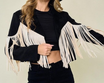 Kurtka z prawdziwej skóry bydlęcej z frędzlami – w stylu Western Rodeo Festival z frędzlami z tyłu