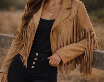 Kurtka ze sztucznego zamszu z frędzlami w stylu western