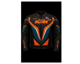 Kurtka motocyklowa KTM Duke Racing w kolorze czarnym z pomarańczowymi, niebieskimi i białymi akcentami | Sprzęt ochronny