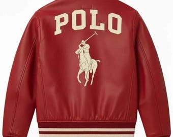 Kurtka bomberka skórzana Polo Ralph Lauren w kolorze czerwonym, unisex, styl motocyklowy, prawdziwa skóra bydlęca