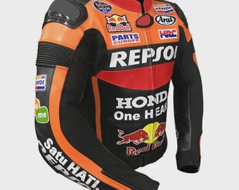 Męska skórzana kurtka motocyklowa HONDA Racing w kolorze czerwonym i białym, dostępna we wszystkich rozmiarach