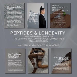 Peptides & Longevity 40+ Instagram Templates | Biohacking MedSpa Marketing (Digital Download)