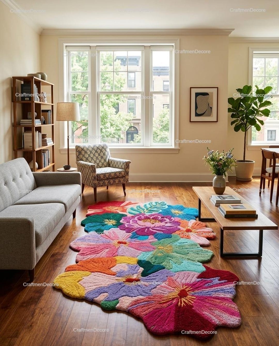 Modern 3D Floral Hand-tufted Wool Rug, Sculptural Multi-color Flower ...