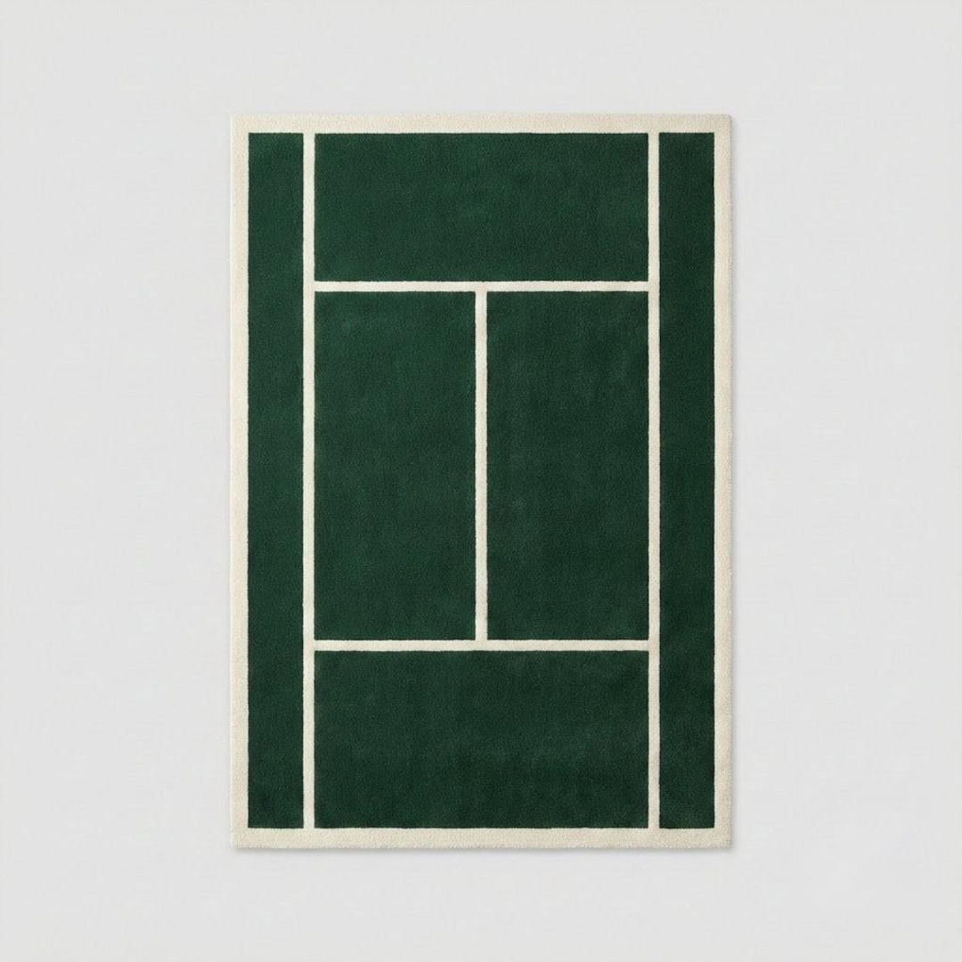 Tennis Court Inspired Green Wool Rug, Hand Tufted Geometric Area Rug ...