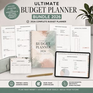 2026 Budget Planner Bundle | Printable Digital Financial Organizer (US Letter, A4, A5, GoodNotes)