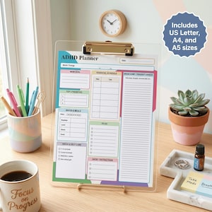 Daily ADHD Planner | Executive Functioning, Schedule, To-Do Tracker (A4, A5, US Letter)