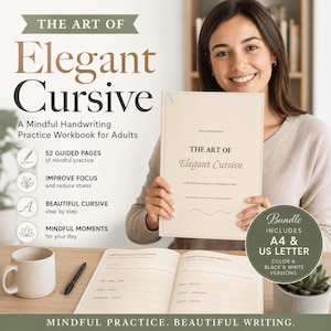 Cahier d'écriture cursive pour adultes | Exercices d'écriture à imprimer, guide d'écriture élégante, calligraphie consciente