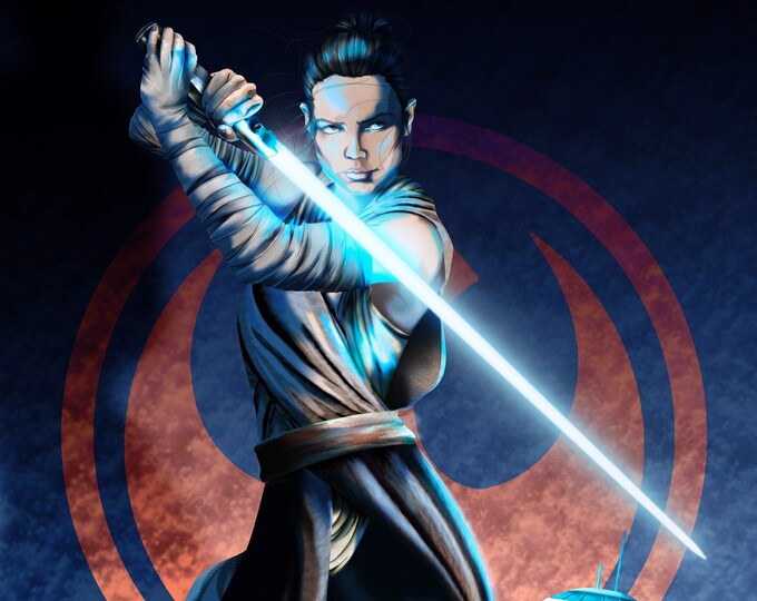 Star Wars Rey and BB-8 11x17” Color Poster by Batz