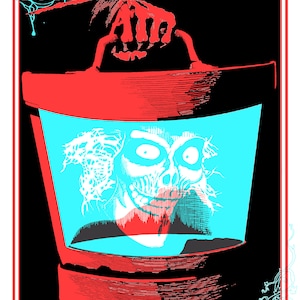 Puede incluir: Una linterna roja y negra con una imagen azul y blanca de una calavera en su interior. La linterna tiene el texto "Legends Studios" y "Hidden Images".