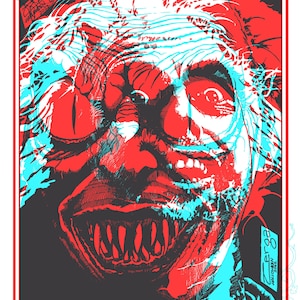 Puede incluir: Una ilustración roja y azul de un monstruo con una gran boca y dientes afilados. La imagen se titula "HIDDEN IMAGES" y tiene el texto "LEGENDS STUDIOS" en la parte superior. El texto "Zerga HALLOWEEN 2022" está en la esquina inferior derecha.