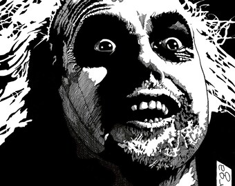 Impresión artística original de Beetlejuice, dibujo en grafito y tinta, 8,5 x 11 pulgadas