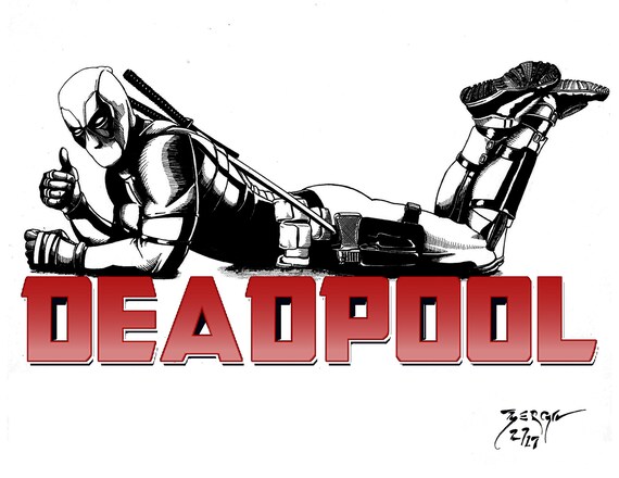 Deadpool 85 X 11 Black And White Print