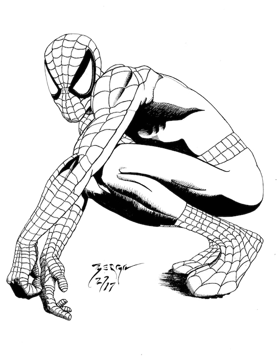 SpiderMan 8.5 x 11 Black and White Print Etsy