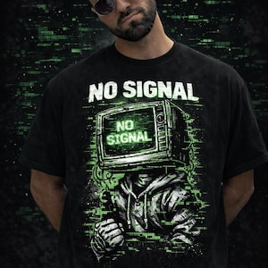 No Signal TV Head T-Shirt, Glitch Aesthetic Shirt, Tech Streetwear Graphic Tee, Cyberpunk Style