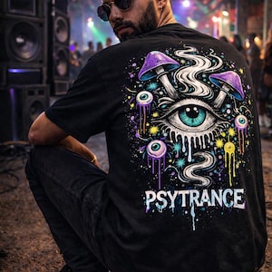 Psytrance Eye T-Shirt | Psychedelic Mushroom Graphic Tee | Rave Festival Streetwear | Trippy Psytrance Clothing