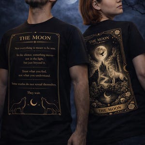 Moon Tarot Shirt, Gothic Wolf T-Shirt, Dark Fantasy Wolves Design, Celestial Occult Art Tee, Witchy Aesthetic Clothing