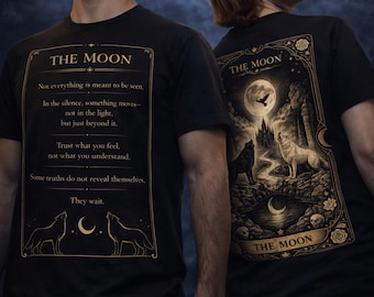 Moon Tarot Shirt, Gothic Wolf T-Shirt, Dark Fantasy Wolves Design, Celestial Occult Art Tee, Witchy Aesthetic Clothing