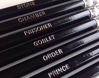 Harry Potter Pencils. Set of 7 pencils with book names foil printed in a choice of foil colours.