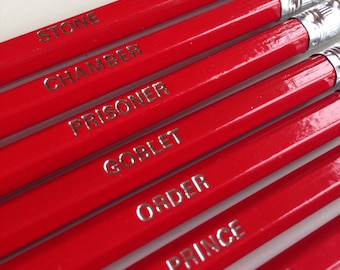 Harry Potter Pencils. Set of 7 pencils with book names foil printed in a choice of foil colours.