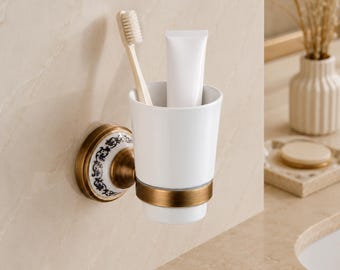 Toothbrush Cup Holder, Antique Bronze Wall Mounted Bathroom Tumbler, Vintage Style Toothbrush Holder