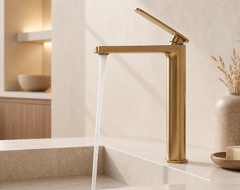 Antique Brass Bathroom Faucet, Waterfall Sink Tap, Single Handle Hot Cold Mixer for Vanity Basin
