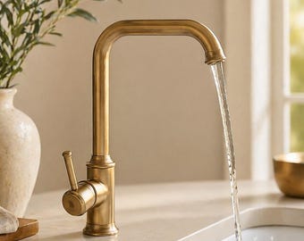 Grifo de cocina de bronce antiguo, grifo mezclador de fregadero de latón macizo de arco alto, grifo de cuello de cisne giratorio de 360°, herrajes de cocina retro de estilo rústico.