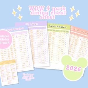 2026 WDW 4 Park Dining Guide, Restaurant Cheat Sheet (Digital Download)
