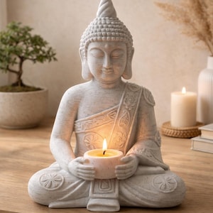 Buddha Candle Holder, Boho Japandi Decor, 3D Printed Meditation Statue (Tealight)