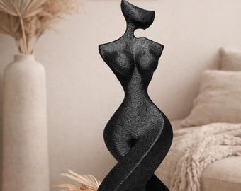 Abstract Female Body Sculpture, Modern Minimalist Black Figurine, Boho Japandi Decor