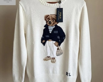 Maglione Polo Bear Ralph Lauren Off White – Pullover in maglia di lusso vintage