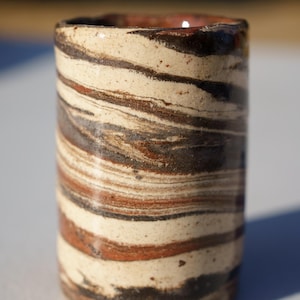 Vaso Cerámica Artesanal Barro Marmoleado | Vasito Gres Vetas Naturales Hecho a Mano | Vaso Único Estilo Ágata