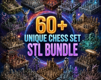 60+ Chess Set STL Bundle Fantasy & Classic Chess Pieces Chess Models printing bundle, 3D Printable Board Game Files Digital Download