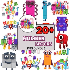 Tårtdekoration med sifferblock, PNG-paket | Dekor för barnfest | Tecknad siffra Clipart | Utskrivbar digital nedladdning