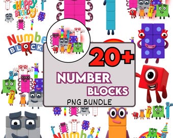 Tårtdekoration med sifferblock, PNG-paket | Dekor för barnfest | Tecknad siffra Clipart | Utskrivbar digital nedladdning