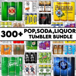 May include: A collection of drink tumblers featuring various brands, including Dos Equis, Twisted Tea, and Bud Light. The tumblers are in various colors and designs, with the text "300+ POP, SODA, LIQUOR TUMBLER BUNDLE" displayed prominently.