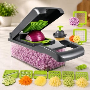 Vegetable Chopper 14-in-1 Slicer, Multifunction Onion Dicer with Built-in Container