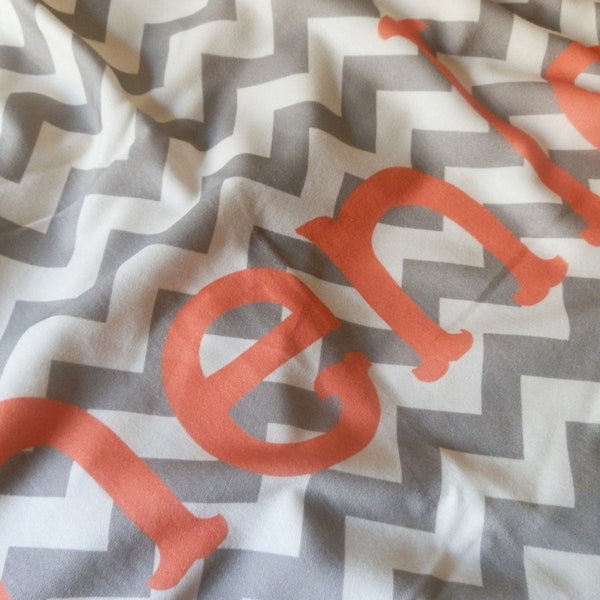 Monogrammed Baby Blanket, Chevron, Personalized with Color and Birth Stats