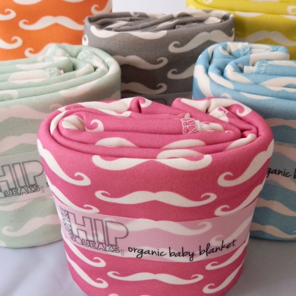 Mustache Baby Blanket, Choose Your Color, Organic Baby Bedding