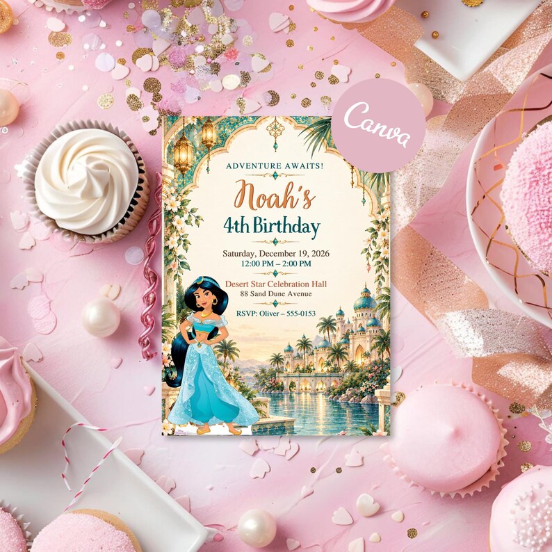 Princess Jasmine Birthday Invitation, Aladdin Magic Carpet Party Invite ...