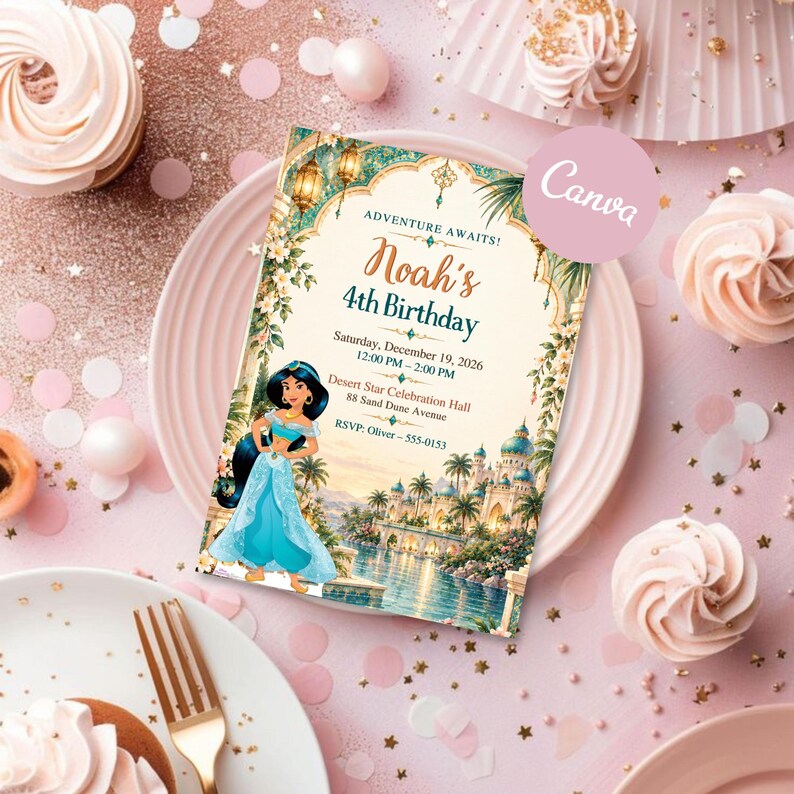 Princess Jasmine Birthday Invitation, Aladdin Magic Carpet Party Invite ...