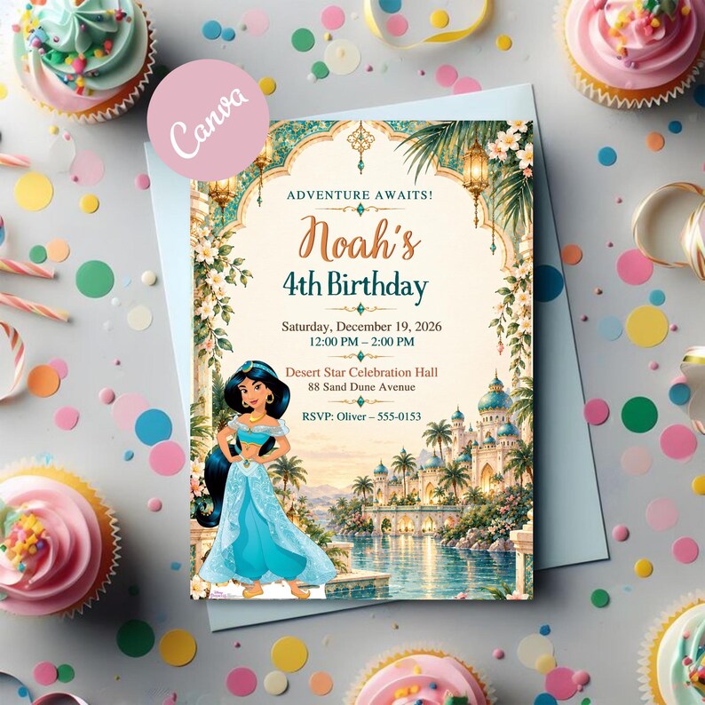Princess Jasmine Birthday Invitation, Aladdin Magic Carpet Party Invite ...