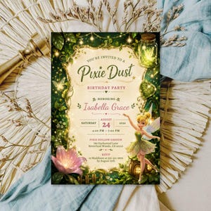Tinker Bell Fairy Birthday Invitation, Editable Canva Fairy Party Invite, Peter Pan Inspired Girl Birthday Template