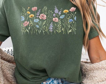 Wildflower Shirt, Pressed Flowers Tee, Vintage Botanical Comfort Colors® Tee, Cottagecore Shirt, Nature Lover Gift, Gift for Plant Lover