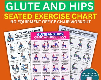 Glute and Hips Chair Workout Plan | Seated Exercise Chart | No Equipment Office Chair Workout | Low Impact Home | Workout workout poster