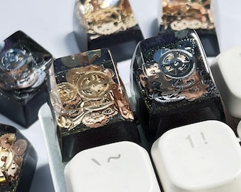 Steampunk Artisan Keycaps | Mechanical Gear Resin Keycap | Custom RGB Keyboard Keycap