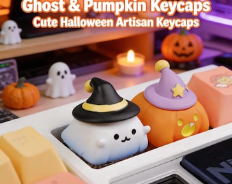 Ghost Pumpkin Artisan Keycaps | Halloween Mechanical Keyboard Keycap | Handmade 3D Custom Keycap