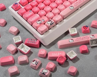 Pink Kitty Keycaps Set 129 Keys MOA Profile PBT Keycaps | Mechanical Keyboard Keycap